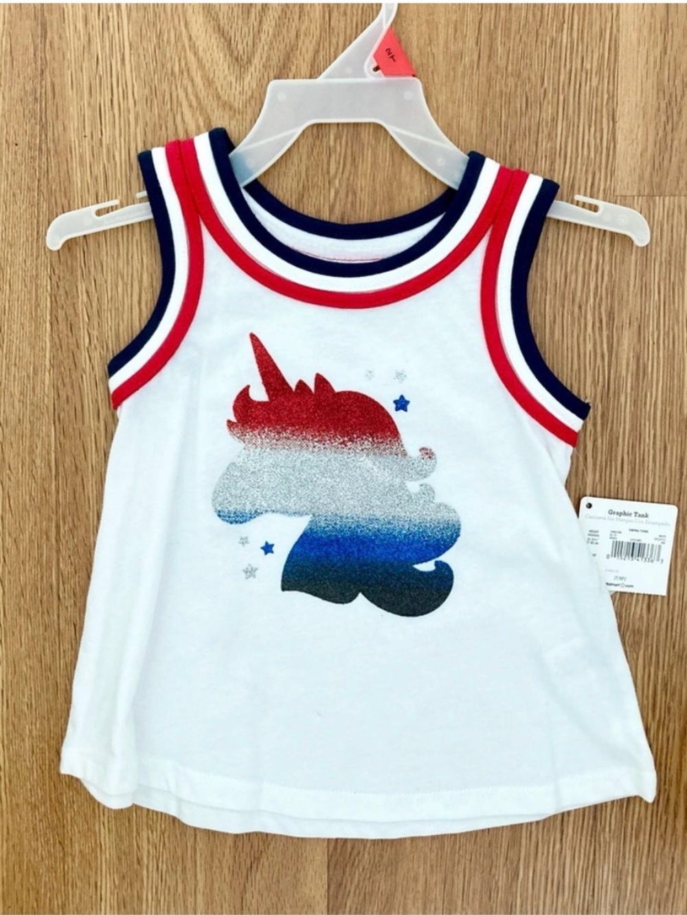 Wonder Nation Girls Unicorn Graphic Tank Top White Red Blue Glitter Size 2T NWT